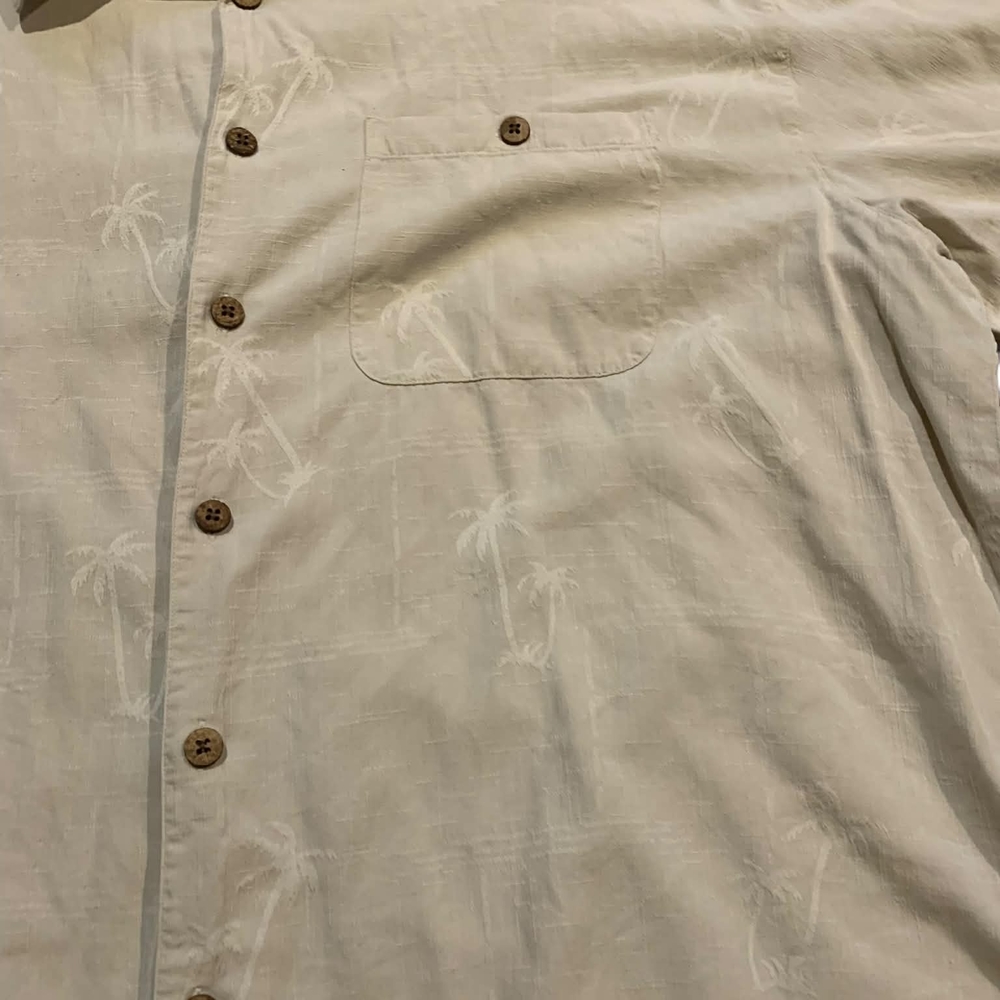 Banana Cabana 100% Silk‎ Embroidered Palm Tree Camp Shirt XL Restort Wear Aloho